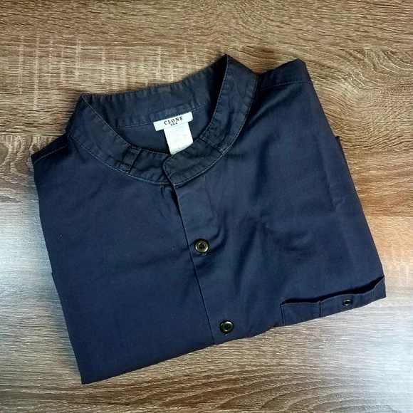 Vintage Mens banded collar short sleeve shi - Picture 2 of 7